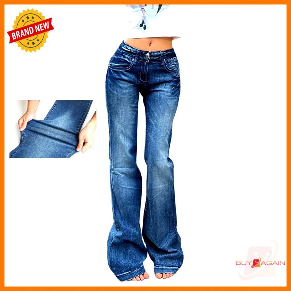 Mid-High Waisted Flare Jeans Stretchy Bootcut Wide Leg Denim Pants